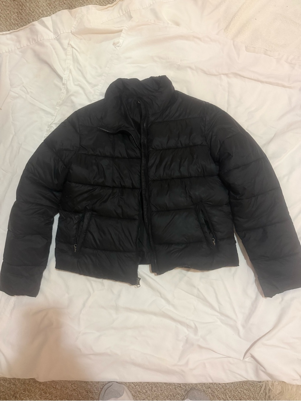 Women's Black Cropped Puffer Jacket - Lightweight Quilted Coat